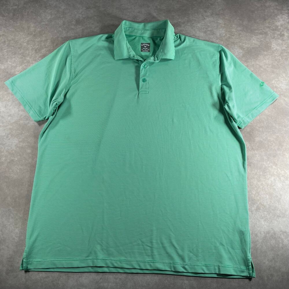 Callaway Opti Dri Golf Polo Mens XXL Green White Striped Performance Shirt
